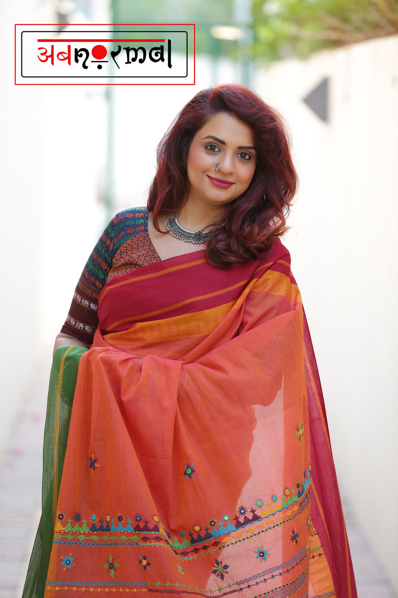 Aane-Navilu-Kubsa (Green & Orange) - Choli