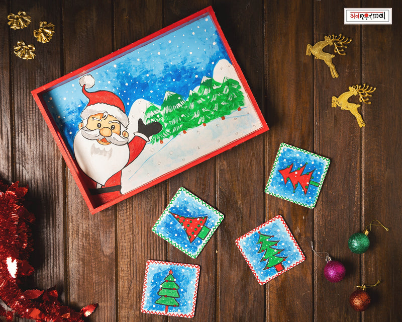 SANTA CLAUS IS COMIN' TO TOWN TRAY & 4 COASTER SET