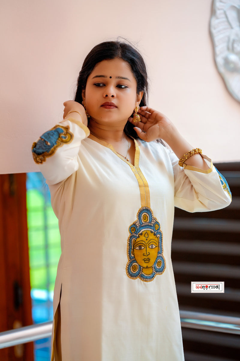 VAATHI KASAVU LONG KURTA & DUPATTA SET - GOLD KARA